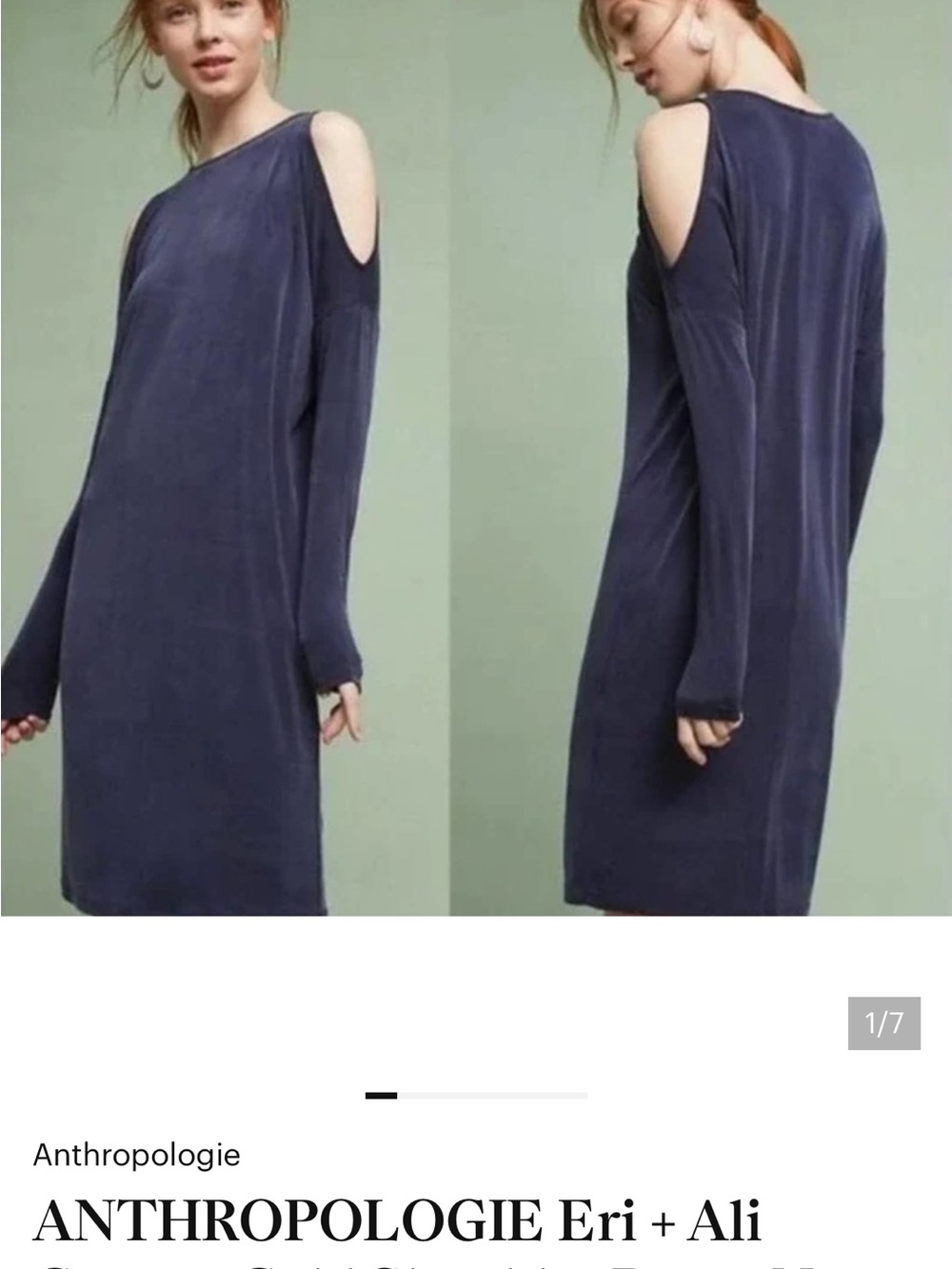Anthropologie Eri + Ali Navy Cold-Shoulder Long Sleeve Stretchy Dress Size Mediu